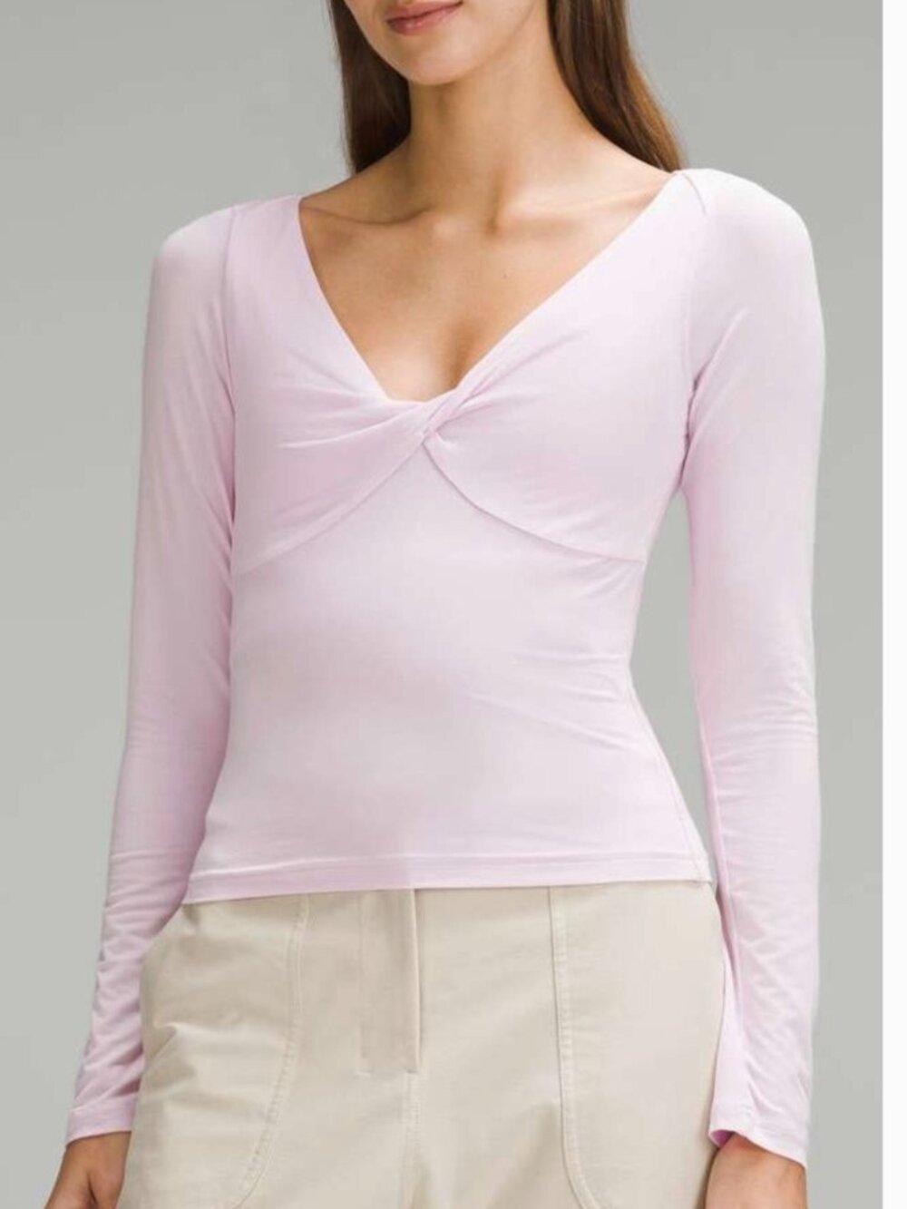 Modal-Silk Blend V-Neck Long-Sleeve Shirt